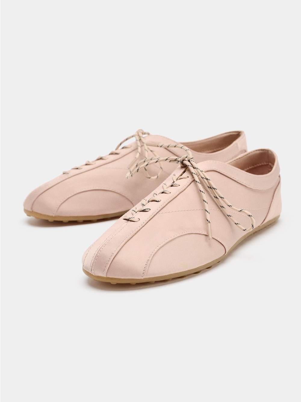 Zara Satin Lace Up Ballet Flats Pink Minimalist Shoes EU 38 Sold Out
